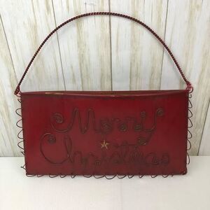 Hobby Lobby Merry Christmas Red Large Metal Primitive Style Wall Pocket Hanging
